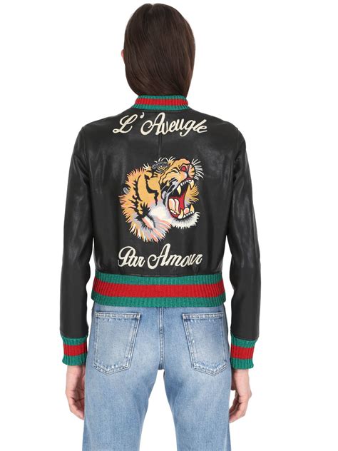 gucci women's leather bomber jacket|gucci tiger bomber jacket.